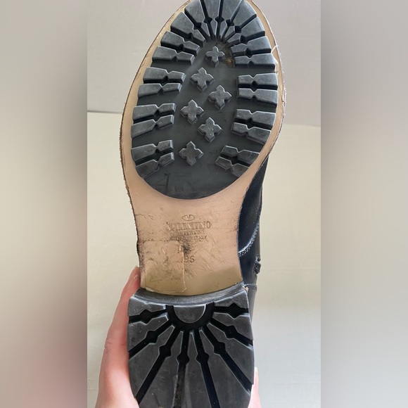 Valentino Black Leather Rose Combat Boots Size 36 - Picture 11 of 16